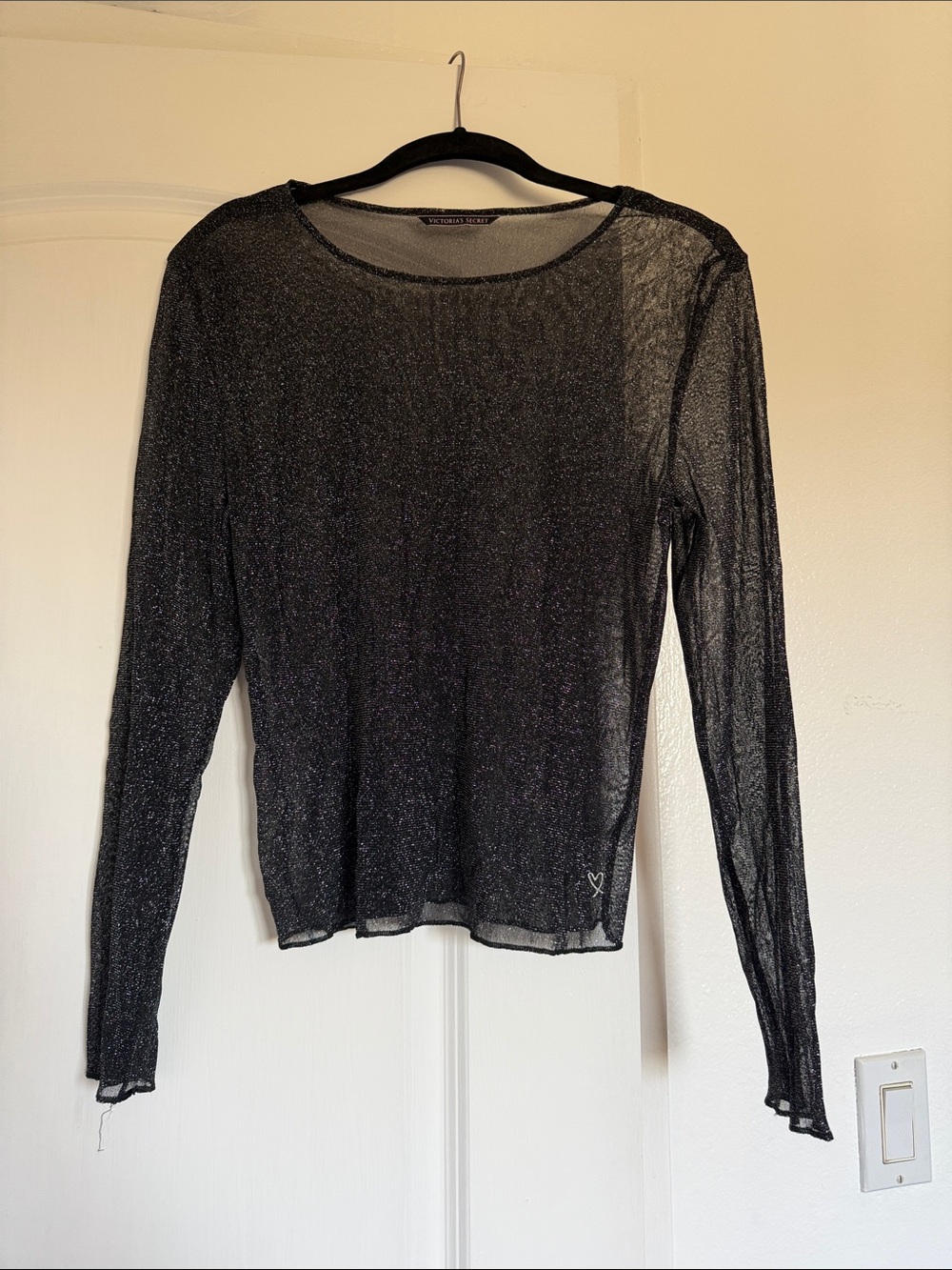 Victoria's Secret Black Sheer Metallic Long-Sleeve Tee